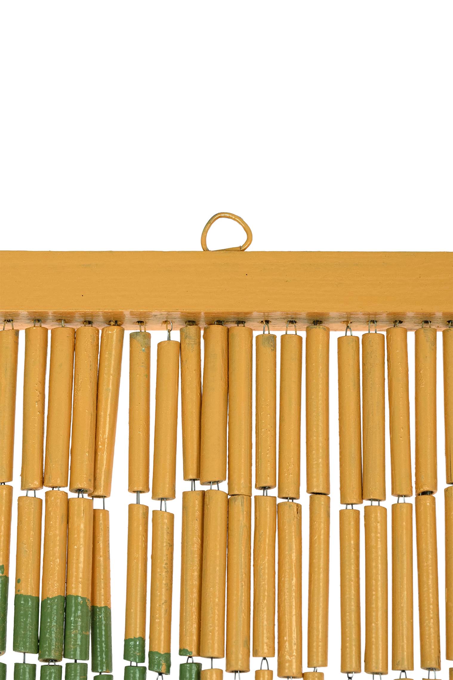 Hand-painted bamboo bead curtain with a striking tiger design, hanging in a doorway