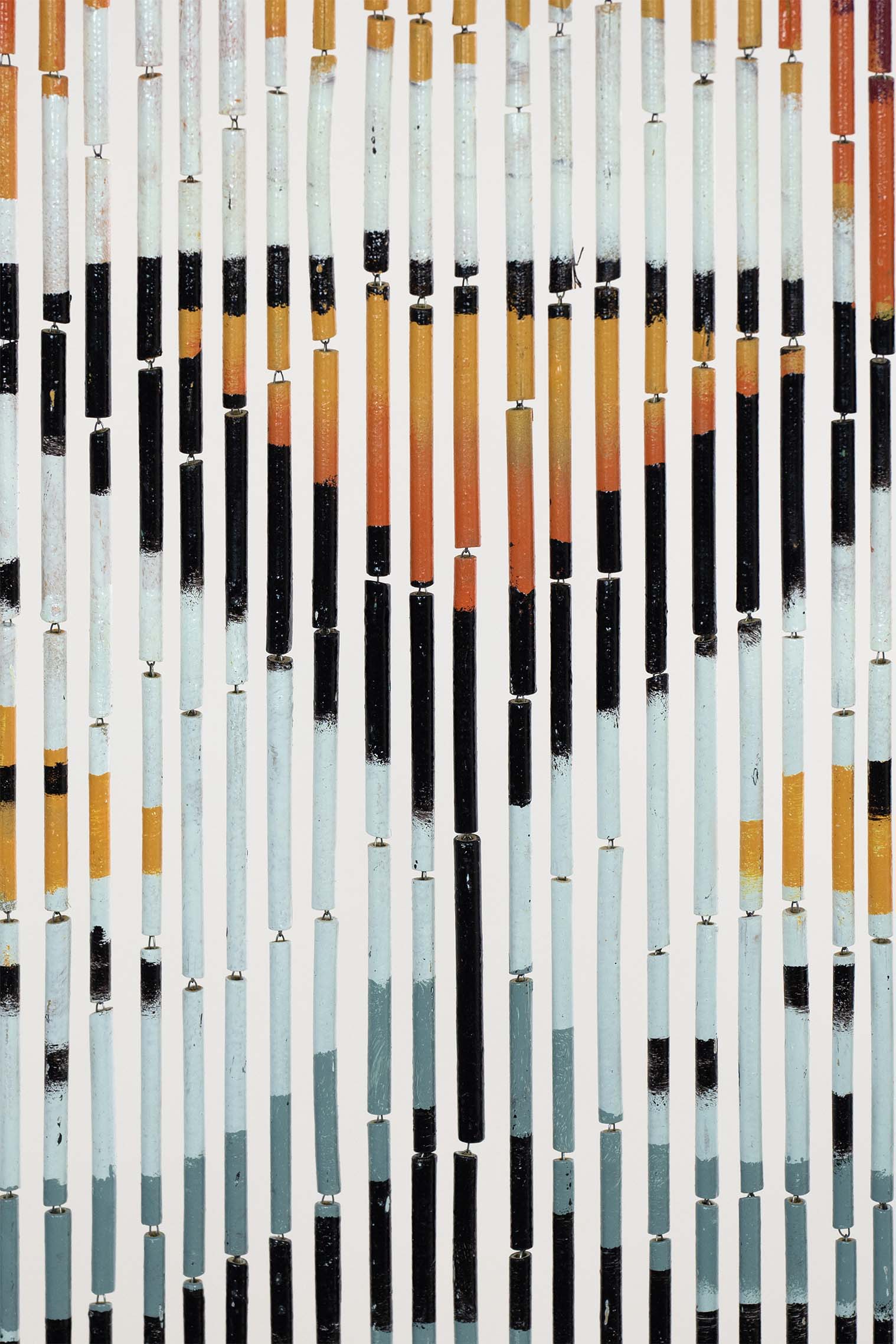 Hand-painted bamboo bead curtain with a striking tiger design, hanging in a doorway